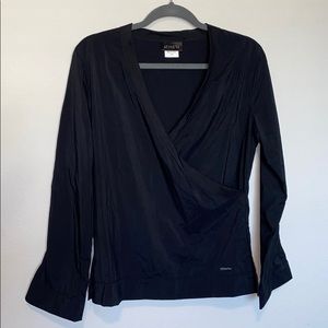 Athleta Black Faux Wrap Top Size W-S